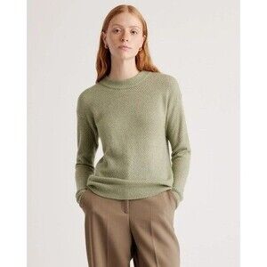 Quince Wool Alpaca Diamond Stitch Sweater L Sage Green Minimalist Preppy Classic